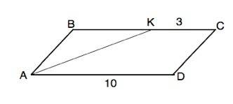 Впараллелограмме abcd биссектриса угла a делит сторону bc на отрезки bk и kc.найдите периметр паралл