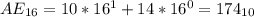 AE_{16}=10*16^1+14*16^0=174_{10}