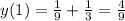 y(1)= \frac{1}{9}+ \frac{1}{3} = \frac{4}{9}