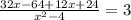 \frac{32x-64+12x+24} {x^2-4} = 3