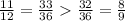 \frac{11}{12}=\frac{33}{36}\frac{32}{36}=\frac{8}{9}