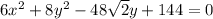 6x^2+8y^2-48\sqrt{2}y+144=0