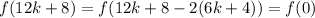 f(12k+8)=f(12k+8-2(6k+4))=f(0)