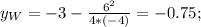 y_W=-3-\frac{6^2}{4*(-4)}=-0.75;