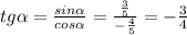 tg \alpha=\frac{sin \alpha}{cos \alpha}=\frac{\frac{3}{5}}{-\frac{4}{5}}=-\frac{3}{4}