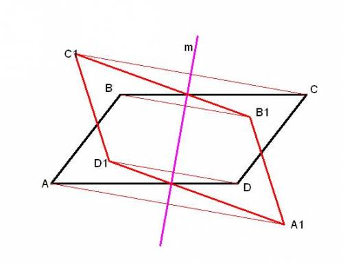 :с : с пастроить параллелограмм а1в1с1д1, симетричный параллелограмму авсд, относительно прямой m,пе