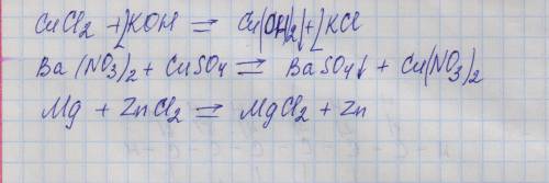 Молекулярное соединение: 1) сucl2+koh= 2)ba(no3)2+cuso4= 3)mg+zncl2=