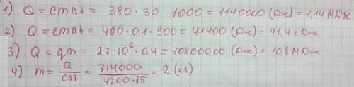 Какое количество теплоты необходимо для нагревания от 20 0с до 1120 0с медной детали массой 30 кг? к