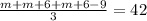 \frac{m+m+6+m+6-9}{3} = 42