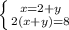 \left \{ {{x=2+y} \atop {2(x+y)=8}} \right.