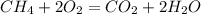 CH_{4} +2 O_{2}= CO_{2}+2 H_{2} O