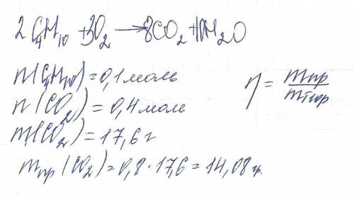 Какой объём углекислого газа образуется при горении 2,24л бутана, если его выход составляет 80% ,есл