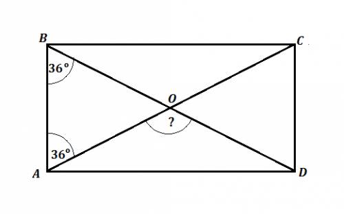 Диагонали прямоугольника авсд пересекаются в точке о угол аво=36 градусов.найдите угол aod