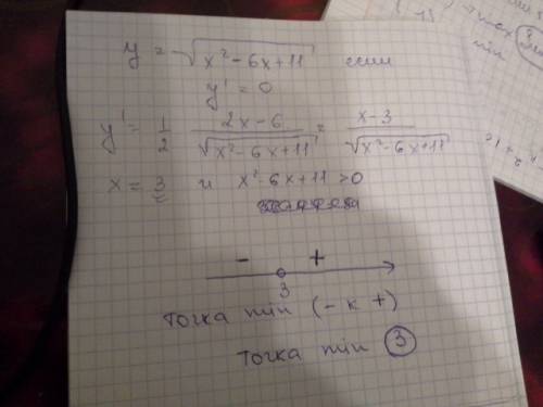 Найдите точку минимума функции y=под корнемx в квадрате -6x +11 корень закрывается