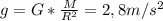 g=G* \frac{M}{R^{2}} =2,8m/s^{2}