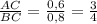 \frac{AC}{BC} = \frac{0,6}{0,8} = \frac{3}{4}