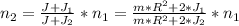 n_{2}= \frac{J+J_{1}}{J+J_{2}} *n_{1}= \frac{m*R^{2}+2*J_{1}}{m*R^{2}+2*J_{2}} *n_{1}