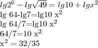 Решить уравнение) 6lg2-1/2lg49=1+2lgx