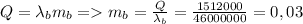 Q=\lambda_b m_b=m_b=\frac{Q}{\lambda_b}=\frac{1512000}{46000000}=0,03