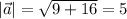 |\vec a| =\sqrt{9+16}=5