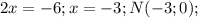 2x= -6; x=-3; N(-3;0);