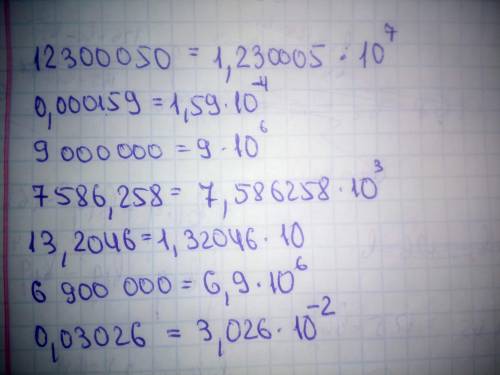 Сегодня надо решить запишите в стандартном виде числа: 12 300 050; 17; 0,000158; 9 000 000; 7586,258