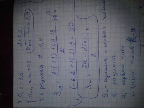 Арифметическая прогрессия задана условиями = −3,1, = + 0.9 найдите сумму первых 19 её членов. тему н