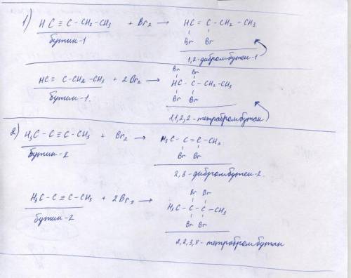 Составьте уравнение реакций. присоединения брома к буттину . назовите образующиеся соединения?