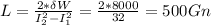 L= \frac{2*\delta W}{I^{2}_{2}-I^{2}_{1}} = \frac{2*8000}{32} =500 Gn