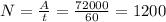 N= \frac{A}{t} = \frac{72000}{60} =1200