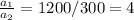 \frac{a_1}{a_2} = 1200/300 = 4