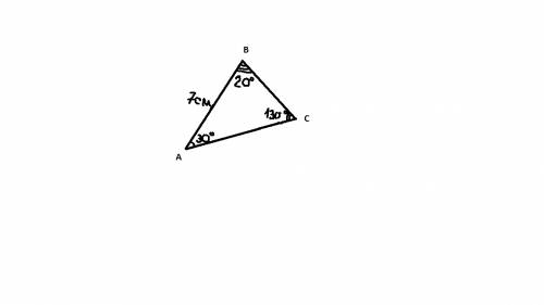 Построить треугольник авс со стороной ав=7см; углом а,равным 30 градусов; углом с ,равным 130 градус