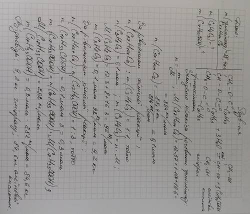 Обчисліть маси продуктів реакції гідролізу триолеїноату масою 88,4 кг якщо виробничі втрати знехтува