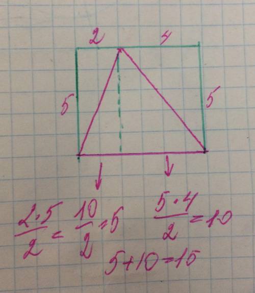 На клетчатой бумаге с размером клетки 1*1 изображён треугольник. найдите его площадь.