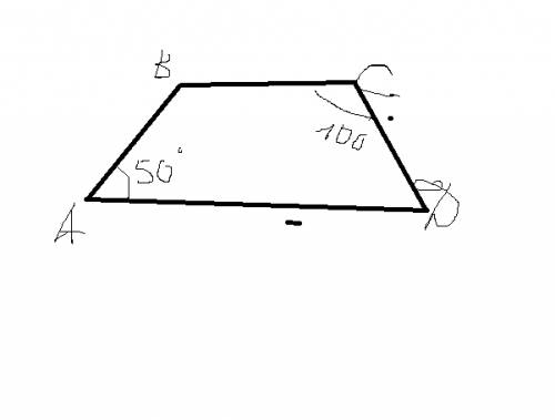 Втрапеции abcd с основаниями ad и bc угол=50.а угол с=100 найдите остальные углы. поподробнее *