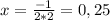 x = \frac{-1}{2*2} = 0,25