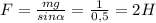 F= \frac{mg}{sin \alpha } = \frac{1}{0,5} =2H