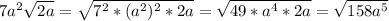 7a^2 \sqrt{2a}= \sqrt{7^2*(a^2)^2*2a} =\sqrt{49*a^4*2a} =\sqrt{158a^5}