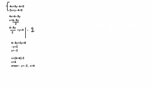 Найдите координаты точки пересечения прямых 4x+3y-6=0 и 2x+y-4=0