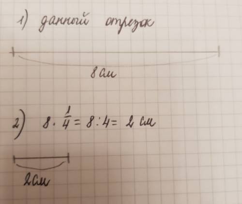 Начерти отрезок,равный четвертой части данного? а данный 8 см.4 часть это 2 см.писать 8 : 4=2 или то