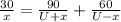 \frac{30}{x}= \frac{90}{U+x}+ \frac{60}{U-x}