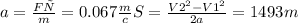 a= \frac{Fр}{m}=0.067 \frac{m}{c} S= \frac{ V2^{2}- V1^{2} }{2a} =1493m