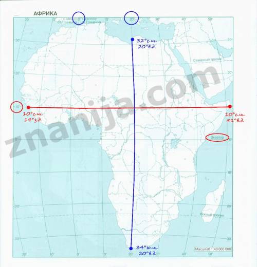 Определите протяженность африки по меридиану 20 градусов восточной долготы и параллели 10 градусов с