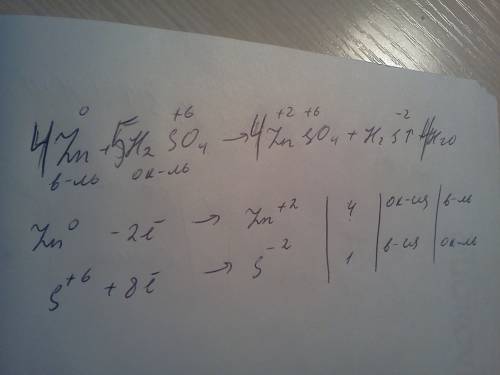 Используя метод электронного уравняйте окислительно - восстановительную реакцию: zn+h₂so₄=znso₄+h₂s+