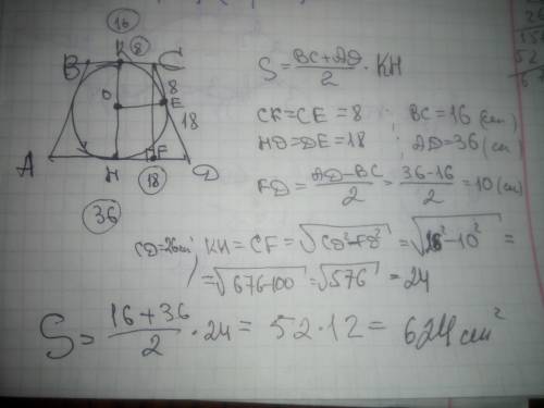 Коло вписане в рівнобічну трапецію,ділить точкою дотикубічну сторону на ввдрізки за довжиною 8 см і