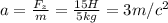 a= \frac{F_{z}}{m} = \frac{15H}{5kg} =3m/c^2