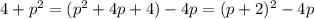 4+p^{2}=(p^{2}+4p+4)-4p=(p+2)^{2}-4p