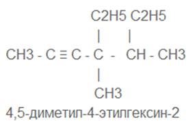 Постройте формулу 4,5-диметил-4-этилгексин-2