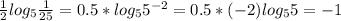 \frac{1}{2} log_5 \frac{1}{25}=0.5*log_55^{-2}=0.5*(-2)log_55=-1