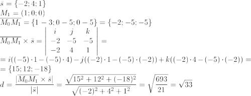 Найти расстояние от точки м (3; 5; 5) до прямой х-1/(-2)=у/4=z/1